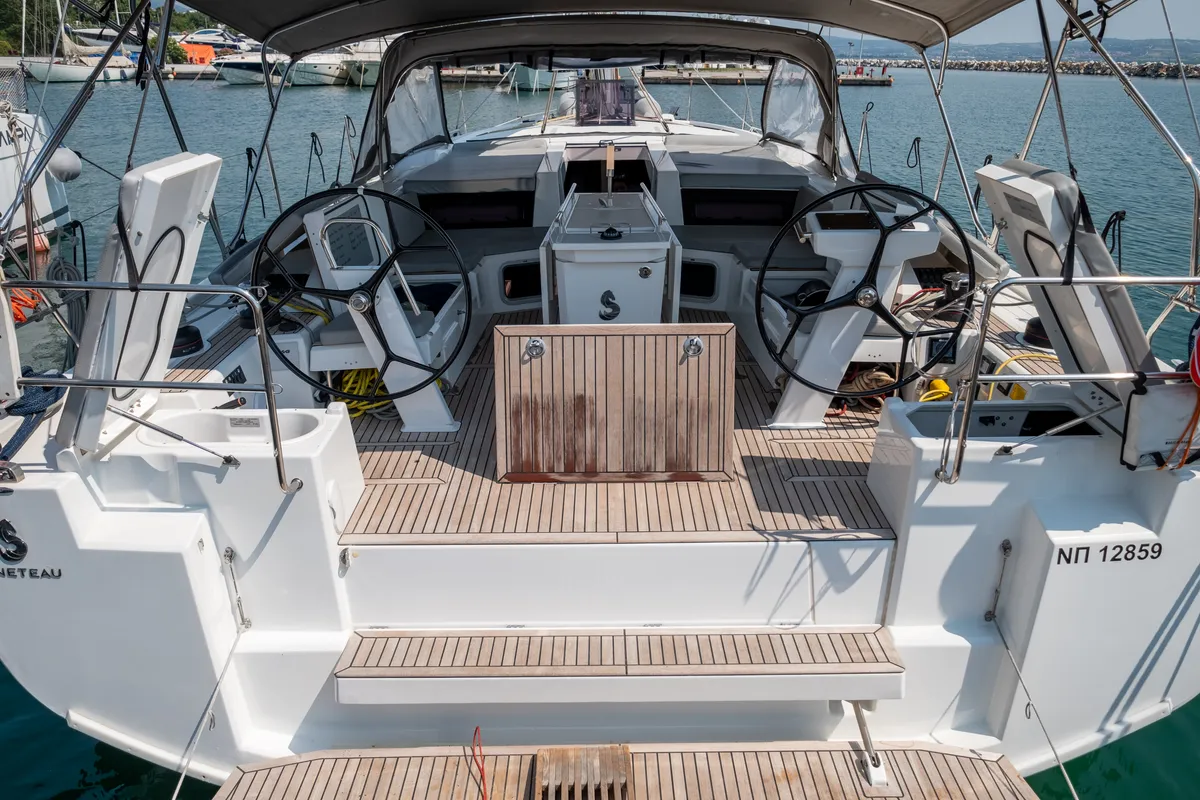 Cockpit of Aloha, a Beneteau Oceanis 51.1 sailboat at Municipal Unit of Lefkada, Greece