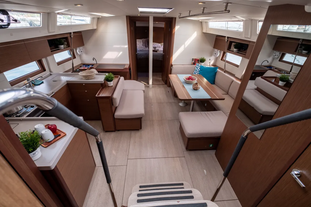 Salon of Aloha, a Beneteau Oceanis 51.1 sailboat at Municipal Unit of Lefkada, Greece