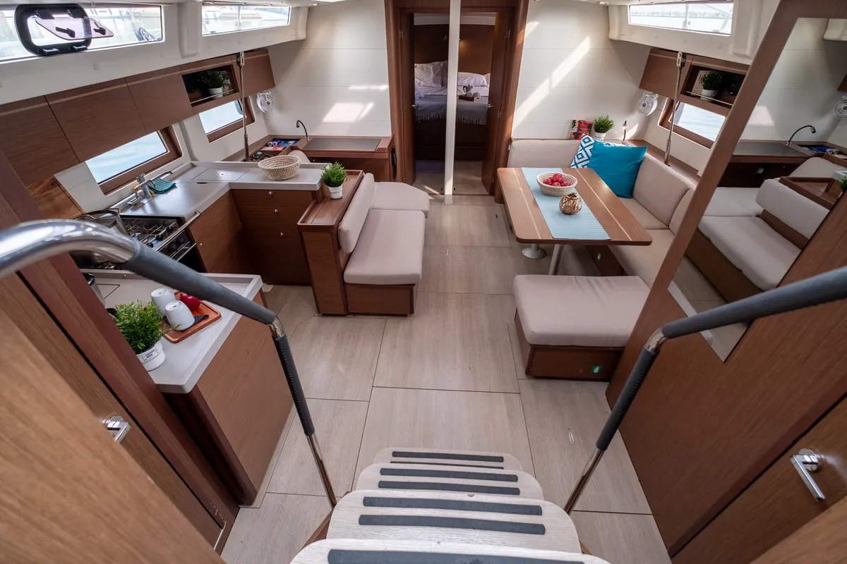 Salon of Aloha, a Beneteau Oceanis 51.1 sailboat at Municipal Unit of Lefkada, Greece