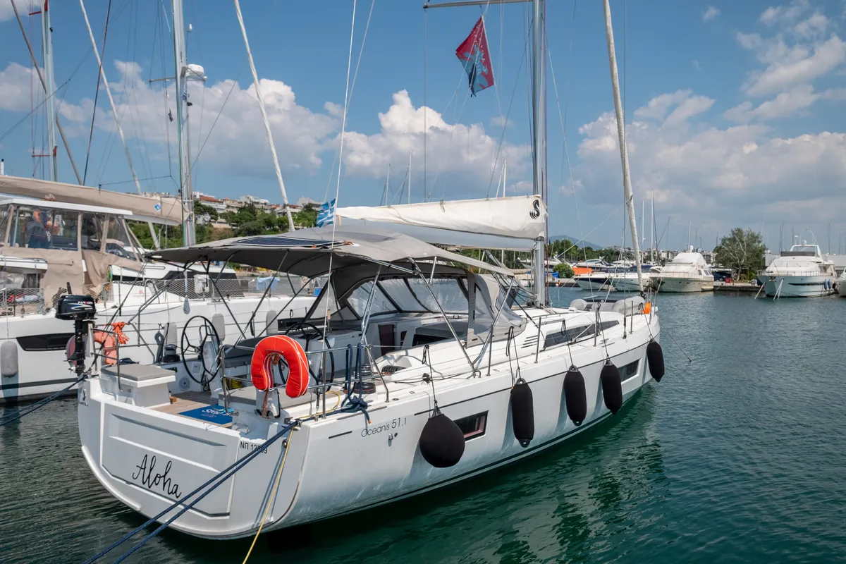 Exterior view of Aloha, a Beneteau Oceanis 51.1 sailboat at Municipal Unit of Lefkada, Greece