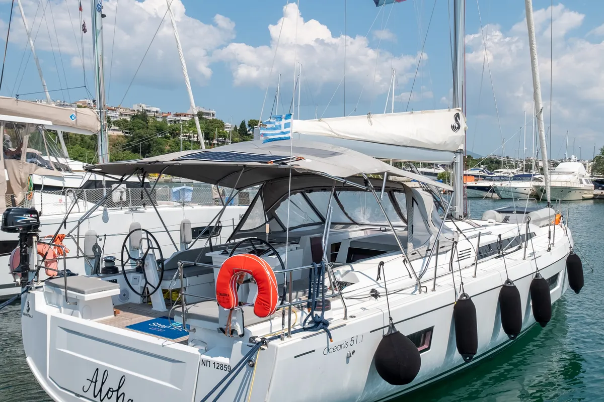 Exterior view of Aloha, a Beneteau Oceanis 51.1 sailboat at Municipal Unit of Lefkada, Greece