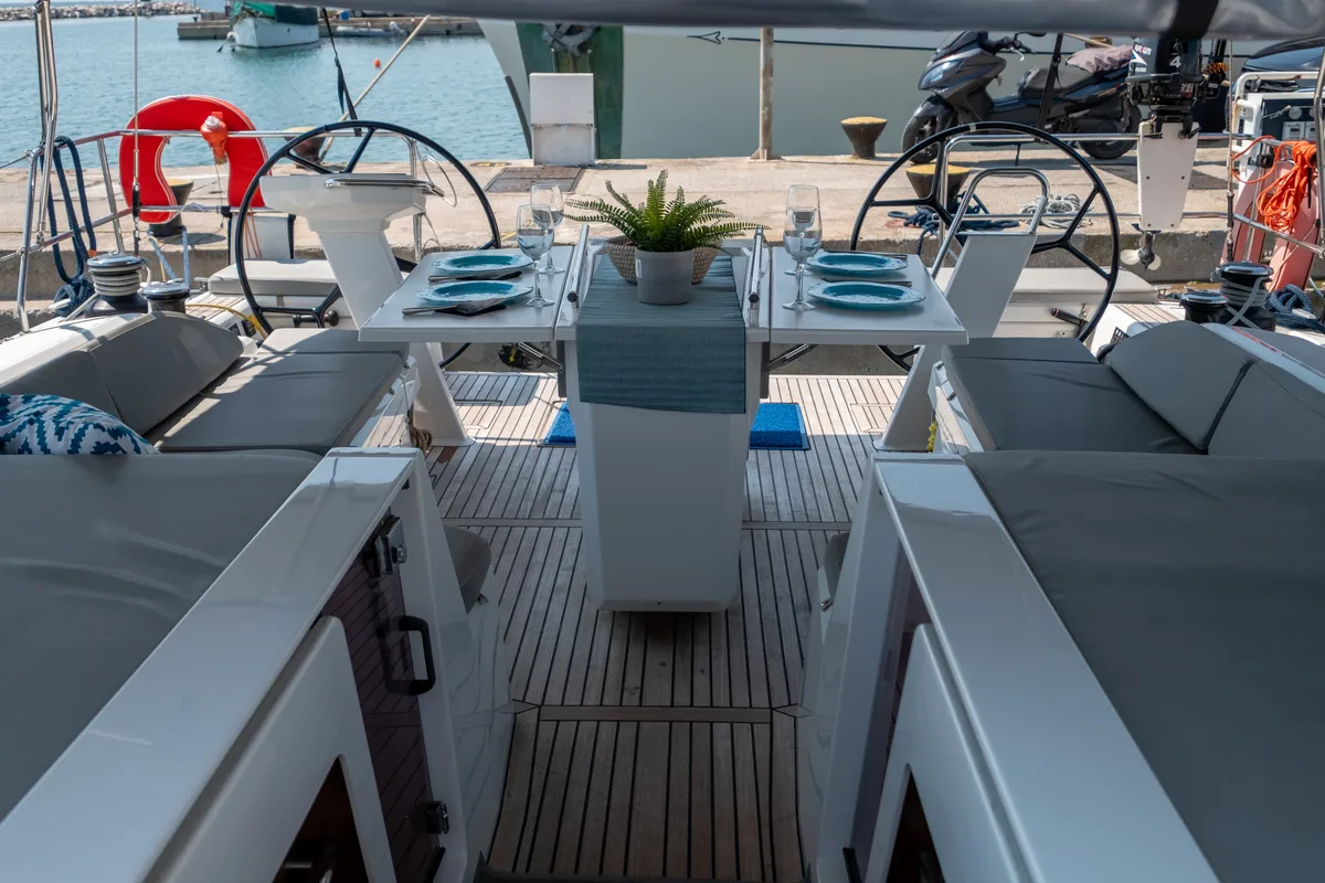 Deck of Aloha, a Beneteau Oceanis 51.1 sailboat at Municipal Unit of Lefkada, Greece
