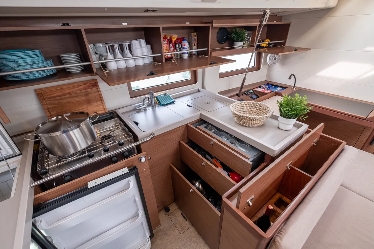 Galley of Aloha, a Beneteau Oceanis 51.1 sailboat at Municipal Unit of Lefkada, Greece