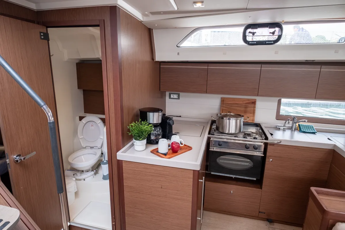 Galley of Aloha, a Beneteau Oceanis 51.1 sailboat at Municipal Unit of Lefkada, Greece