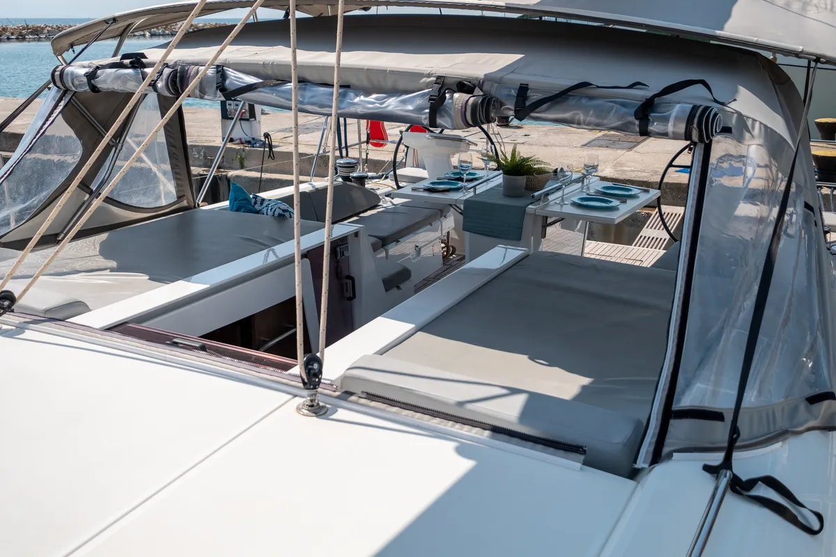 Deck of Aloha, a Beneteau Oceanis 51.1 sailboat at Municipal Unit of Lefkada, Greece