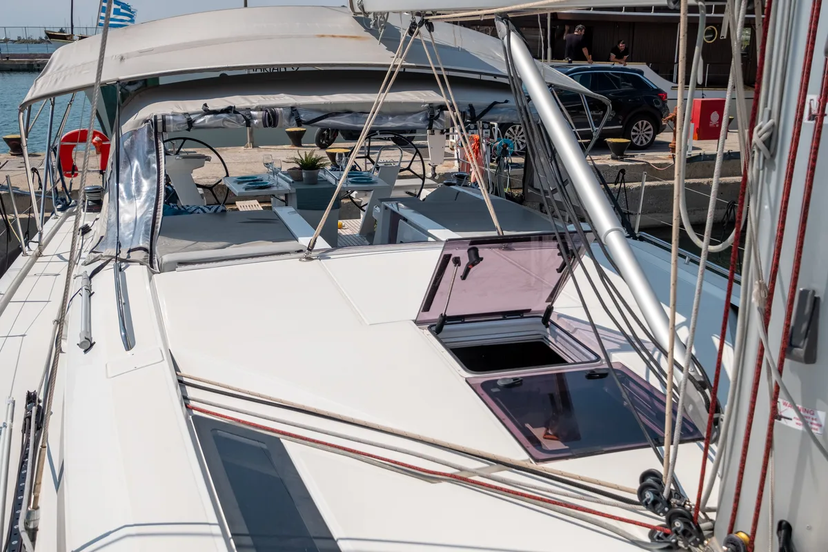Deck of Aloha, a Beneteau Oceanis 51.1 sailboat at Municipal Unit of Lefkada, Greece