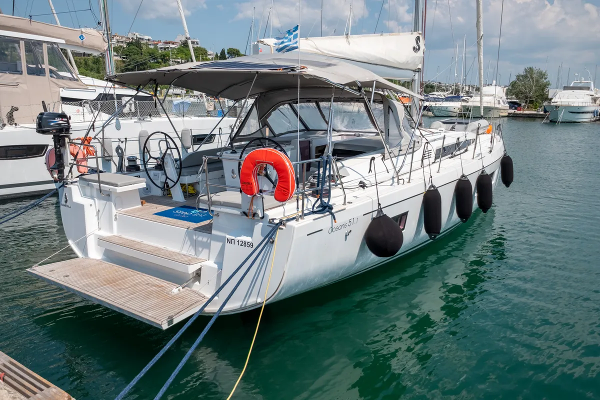 Exterior view of Aloha, a Beneteau Oceanis 51.1 sailboat at Municipal Unit of Lefkada, Greece