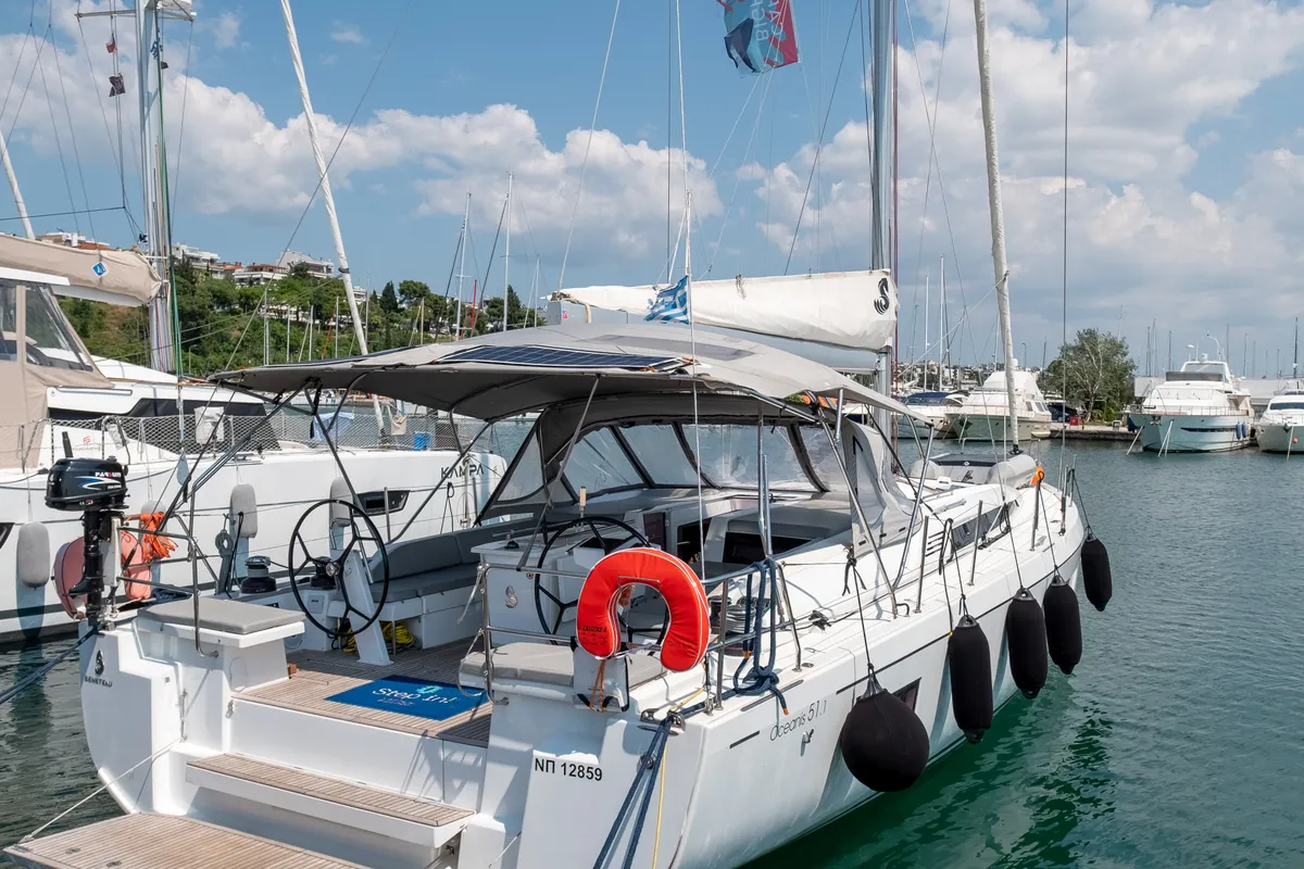Exterior view of Aloha, a Beneteau Oceanis 51.1 sailboat at Municipal Unit of Lefkada, Greece