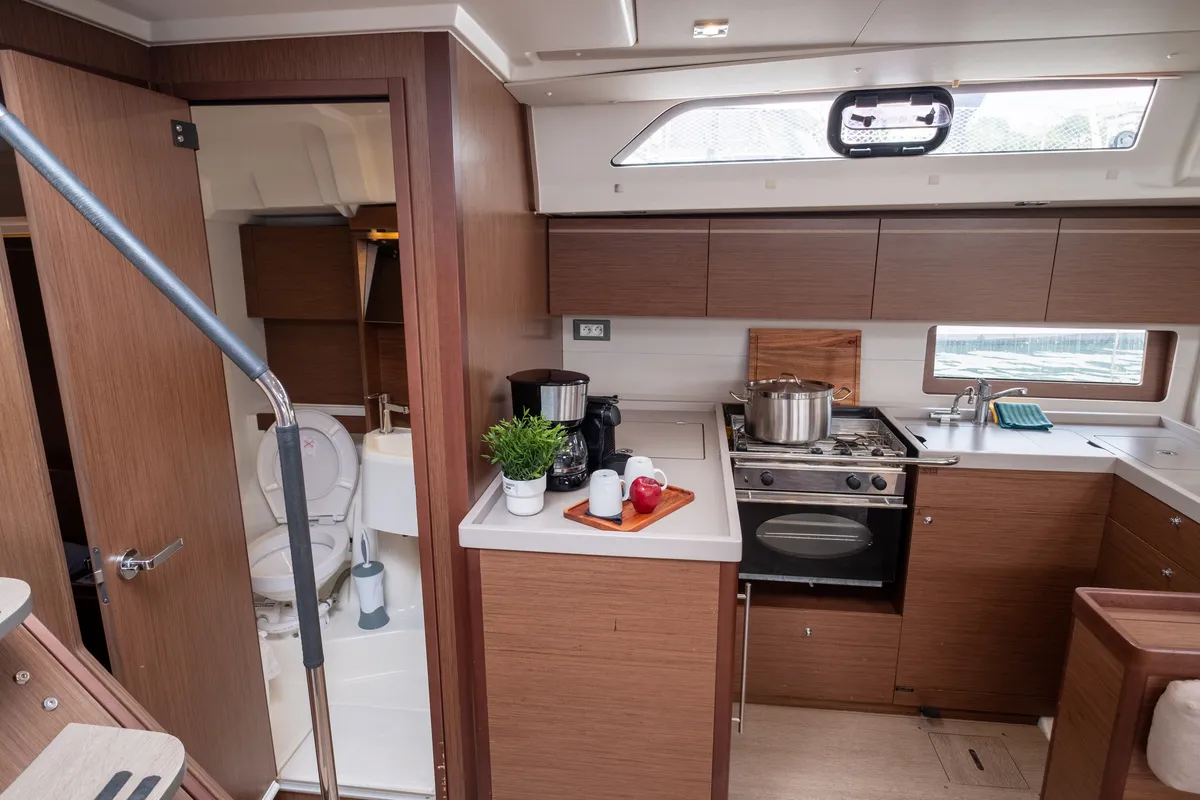 Galley of Aloha, a Beneteau Oceanis 51.1 sailboat at Municipal Unit of Lefkada, Greece
