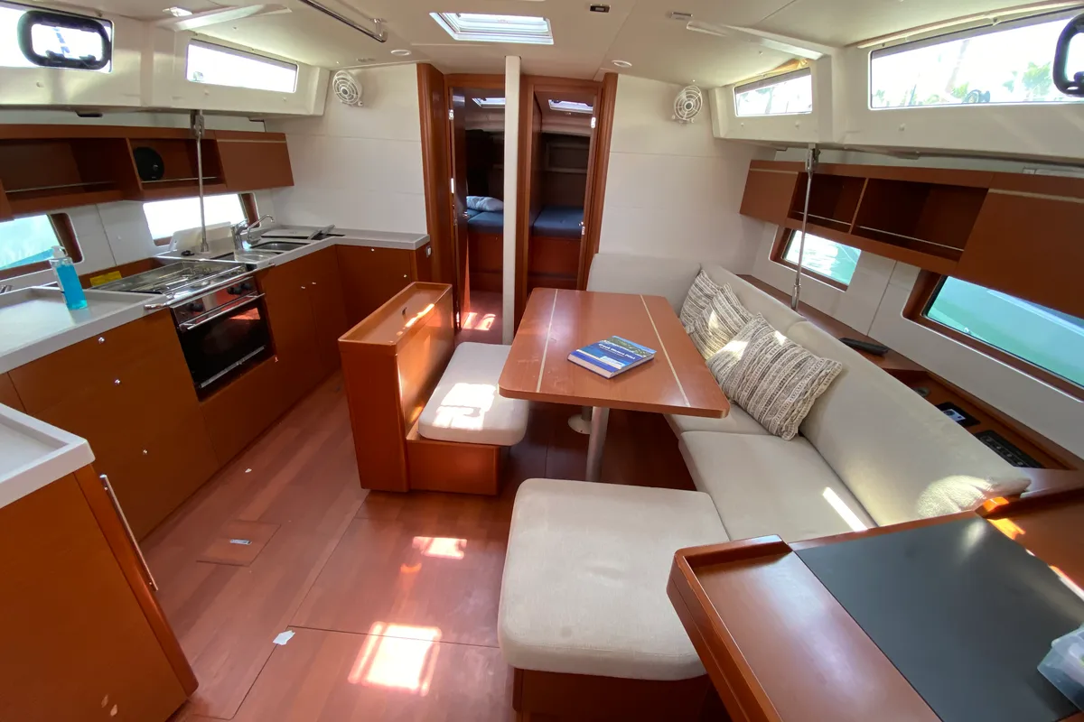 Galley of Serenity, a Beneteau Oceanis 46.1 sailboat at Kos, Greece