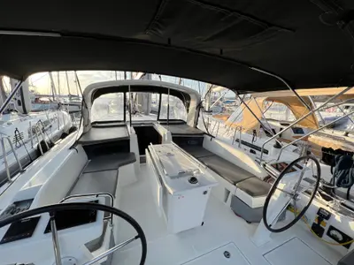 Cockpit of Serenity, a Beneteau Oceanis 46.1 sailboat at Kos, Greece