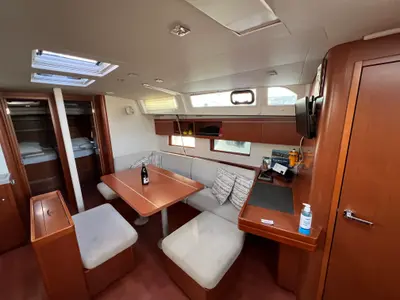 Salon of Serenity, a Beneteau Oceanis 46.1 sailboat at Kos, Greece