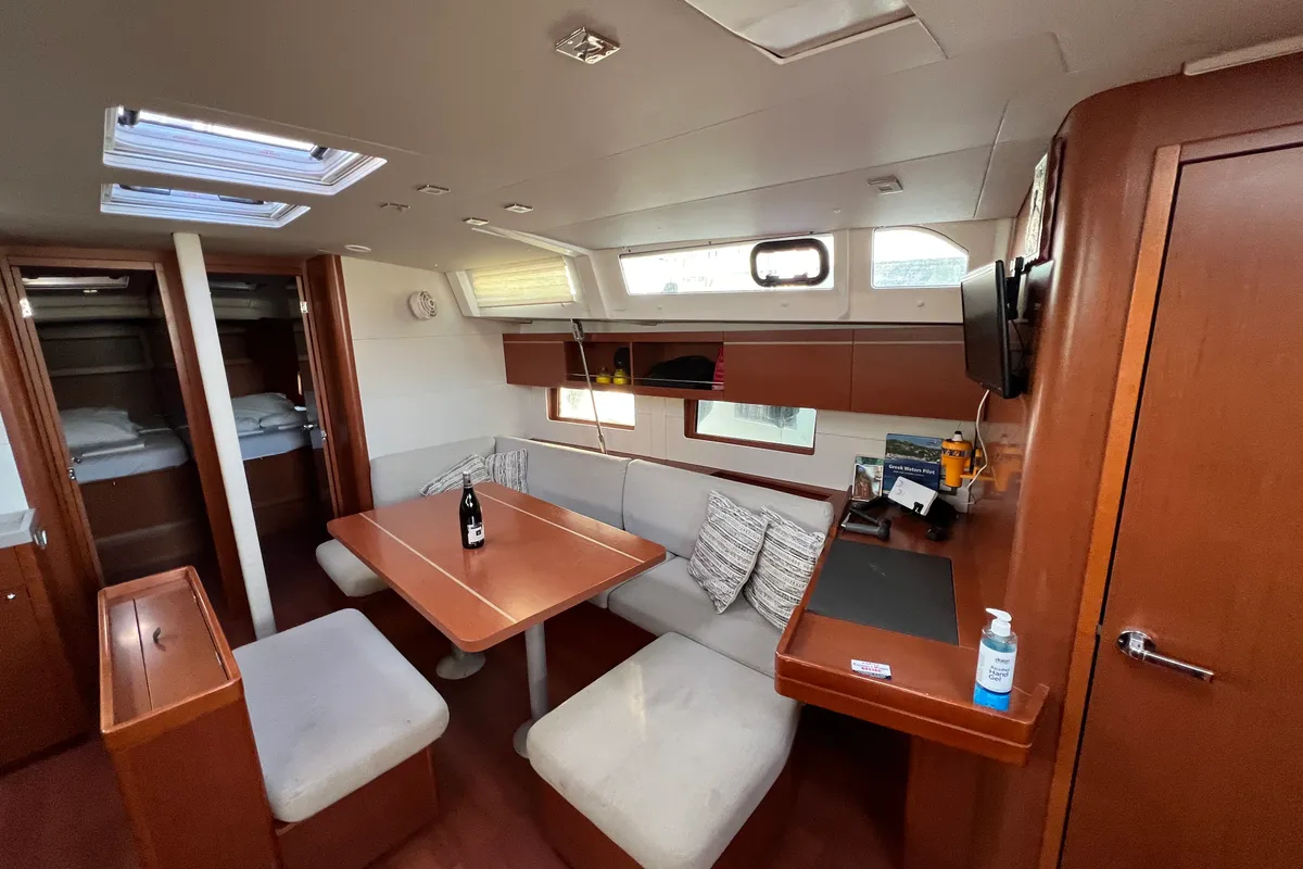 Salon of Serenity, a Beneteau Oceanis 46.1 sailboat at Kos, Greece
