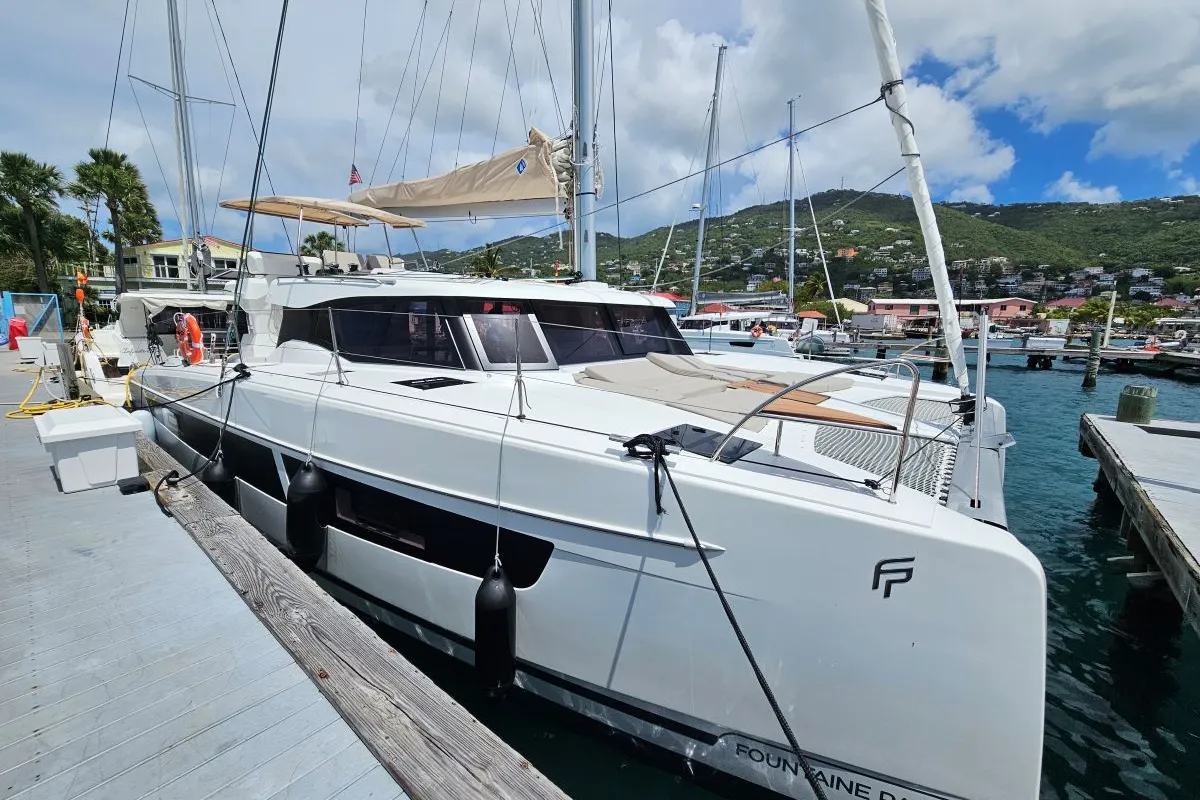 Irish Exit, a Fountaine Pajot FP 41 Maesto 3 catamaran at Charlotte Amalie, United States
