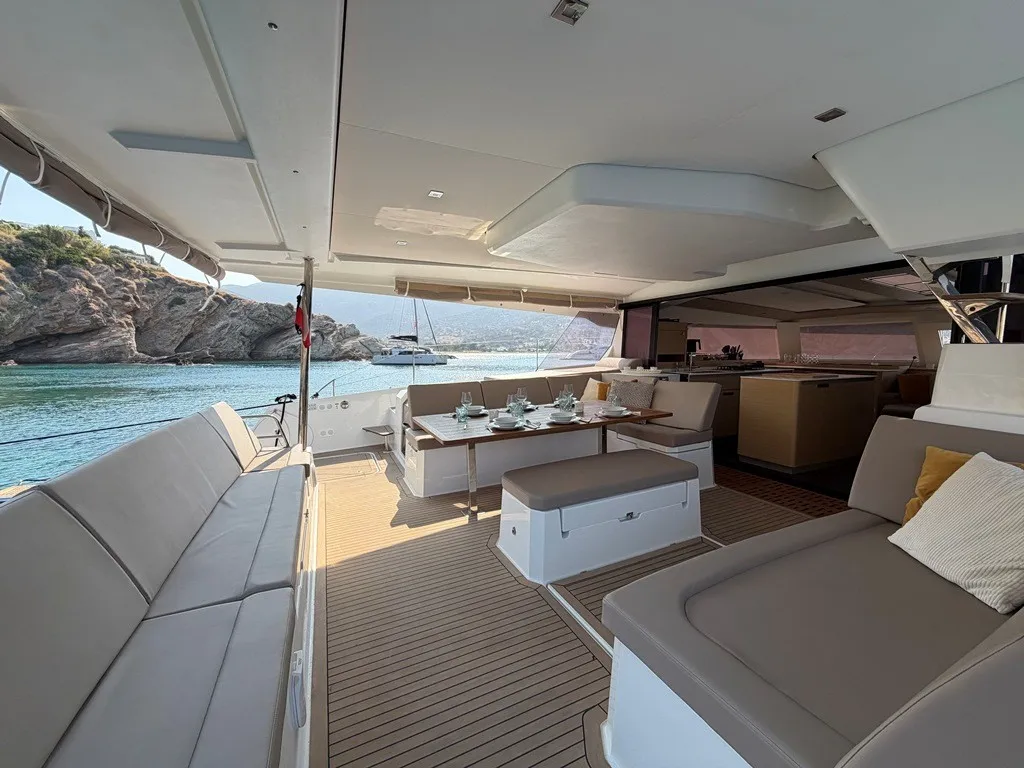 THE WAVE, a Fountaine Pajot Aura 51 catamaran at Athens, Greece