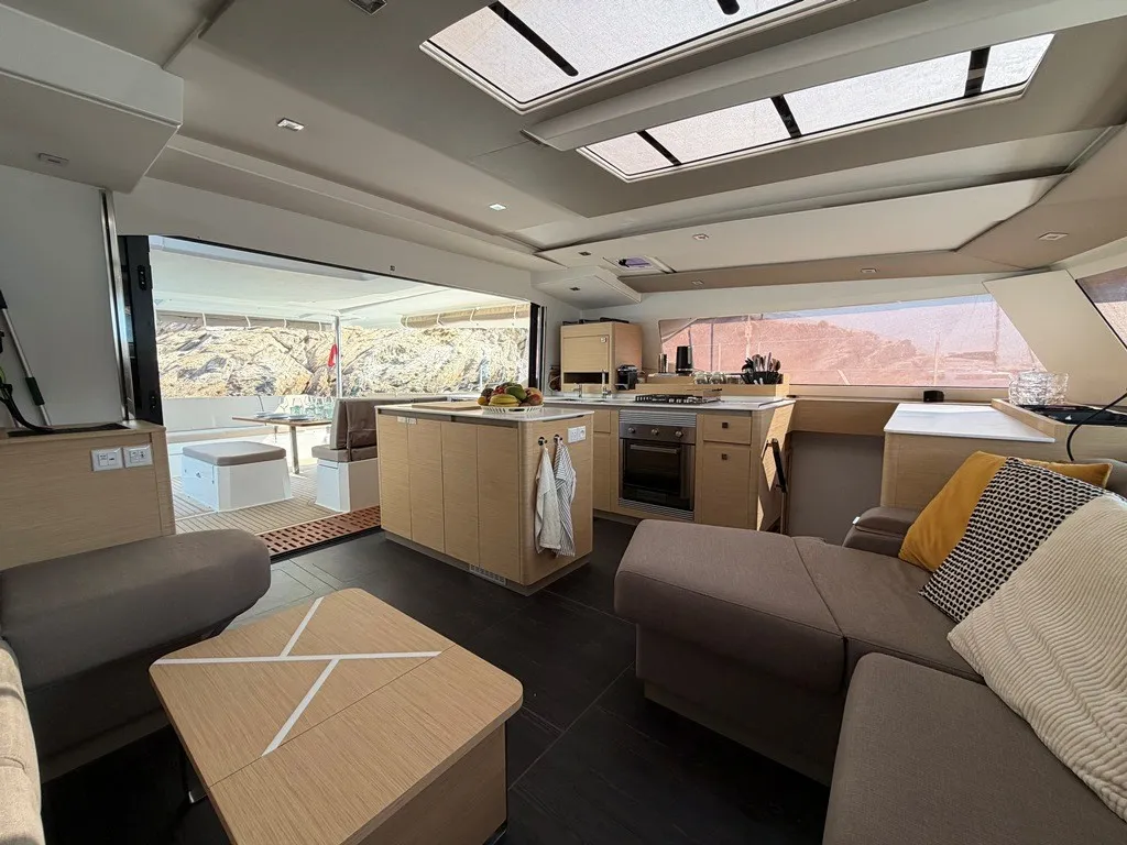 THE WAVE, a Fountaine Pajot Aura 51 catamaran at Athens, Greece