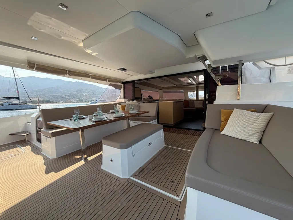 THE WAVE, a Fountaine Pajot Aura 51 catamaran at Athens, Greece
