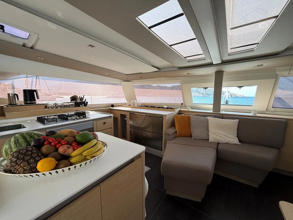 THE WAVE, a Fountaine Pajot Aura 51 catamaran at Athens, Greece
