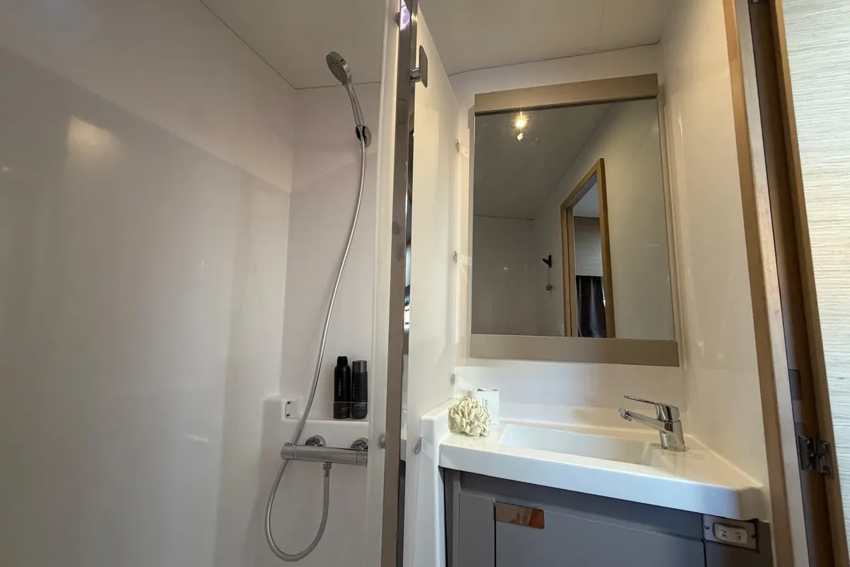 THE WAVE, a Fountaine Pajot Aura 51 catamaran at Athens, Greece
