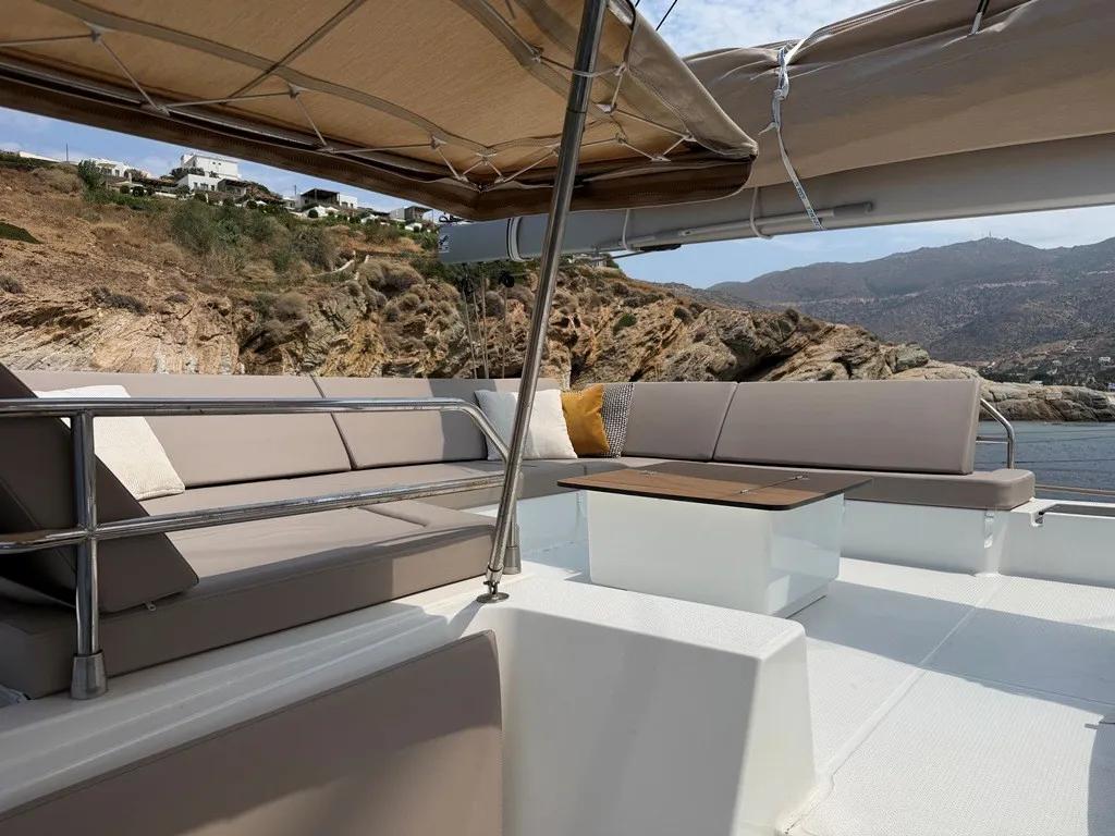 THE WAVE, a Fountaine Pajot Aura 51 catamaran at Athens, Greece