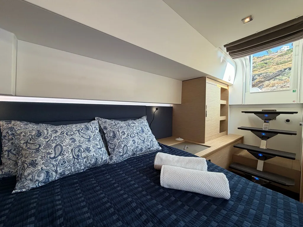 THE WAVE, a Fountaine Pajot Aura 51 catamaran at Athens, Greece