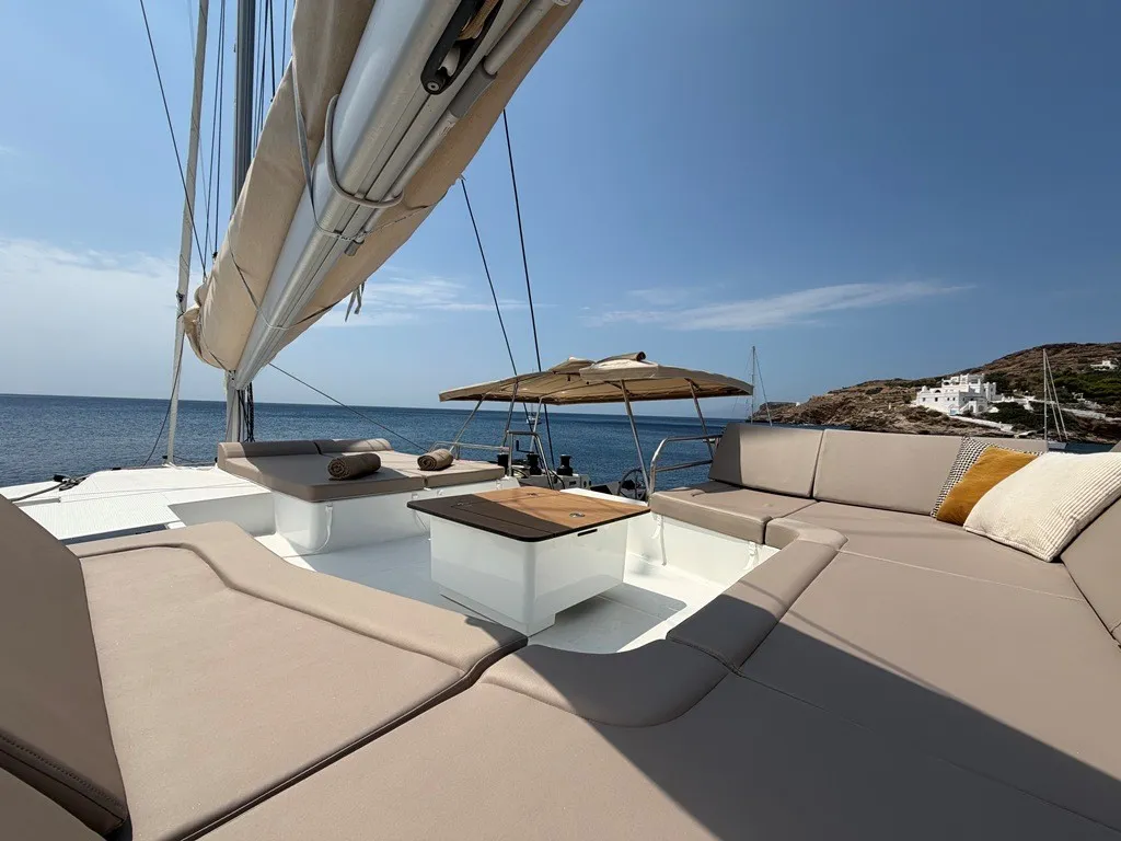 THE WAVE, a Fountaine Pajot Aura 51 catamaran at Athens, Greece