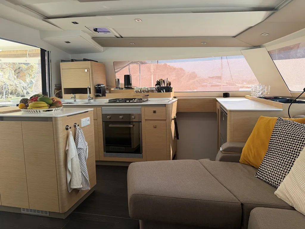 THE WAVE, a Fountaine Pajot Aura 51 catamaran at Athens, Greece