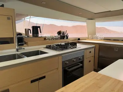 THE WAVE, a Fountaine Pajot Aura 51 catamaran at Athens, Greece