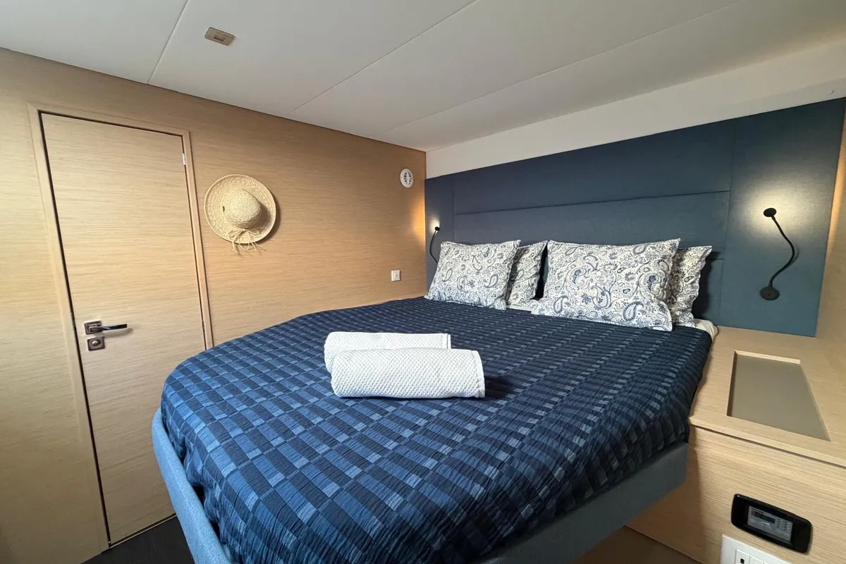 THE WAVE, a Fountaine Pajot Aura 51 catamaran at Athens, Greece
