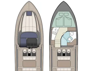 Floor plan of ALMA, a Focus Forza 37 motorboat at Saint-Tropez, France