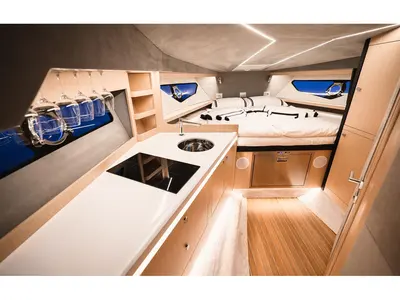 Galley of ALMA, a Focus Forza 37 motorboat at Saint-Tropez, France