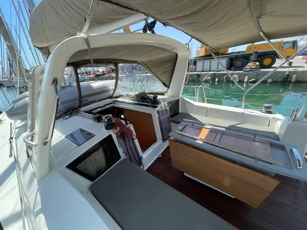 Cockpit of Black Lion, a Beneteau Oceanis 41.1 sailboat at Municipal Unit of Ellomenos, Greece