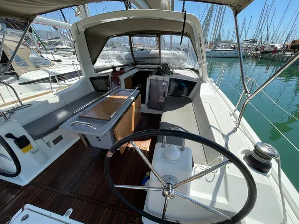 Cockpit of Black Lion, a Beneteau Oceanis 41.1 sailboat at Municipal Unit of Ellomenos, Greece