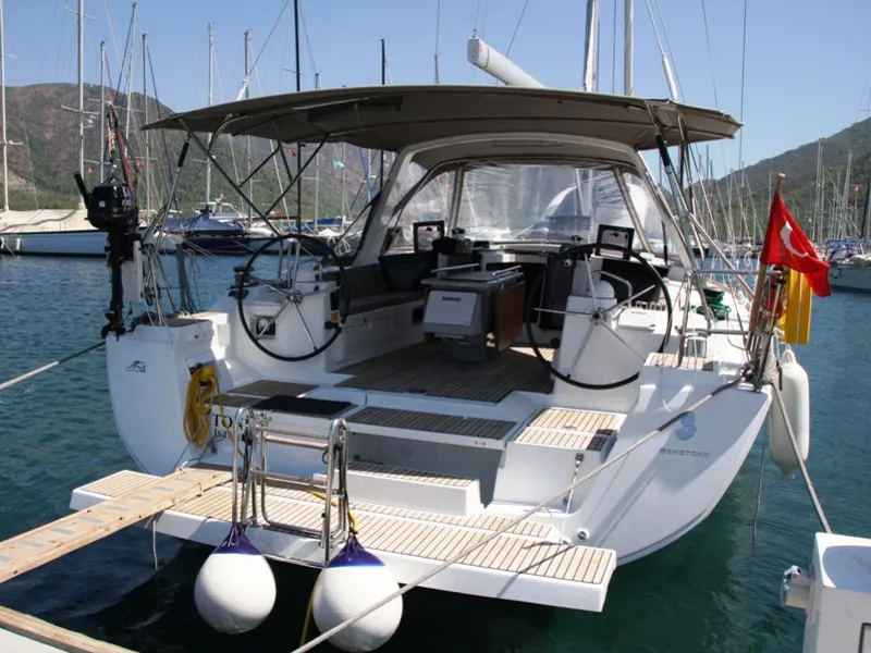 Cockpit of Tonic, a Beneteau Oceanis 45 sailboat at Marmaris, Turkey