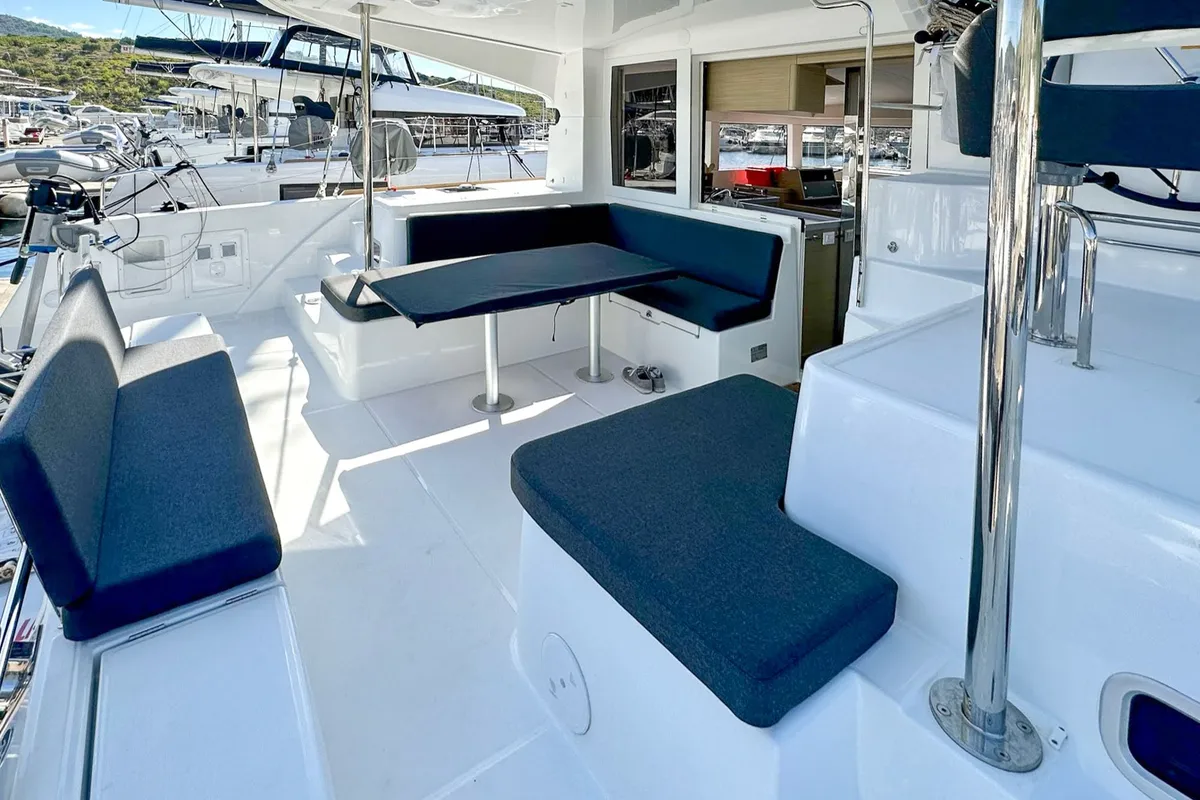 Deck of Dugong, a Lagoon 40 catamaran at Primošten, Croatia