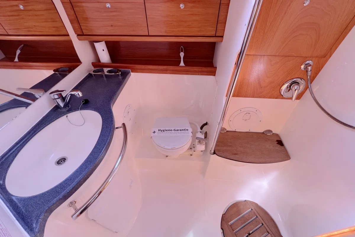 Head on Foxi, a Bavaria 46 Cruiser sailboat at Heiligenhafen, Germany