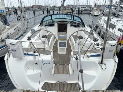 Cockpit of Foxi, a Bavaria 46 Cruiser sailboat at Heiligenhafen, Germany