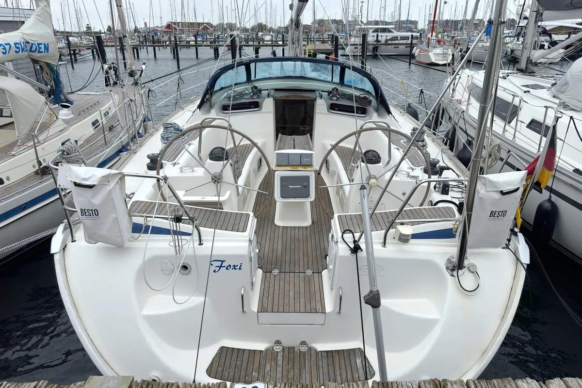 Cockpit of Foxi, a Bavaria 46 Cruiser sailboat at Heiligenhafen, Germany