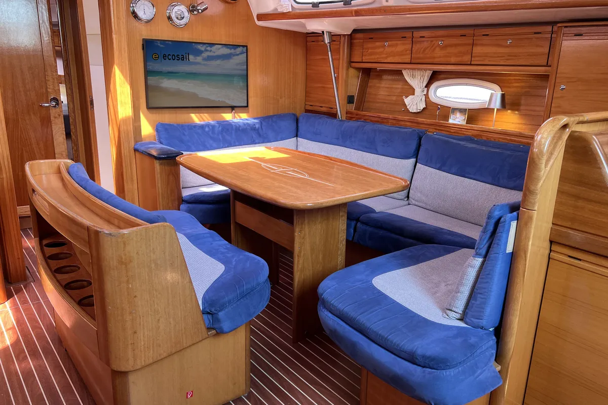 Salon of Foxi, a Bavaria 46 Cruiser sailboat at Heiligenhafen, Germany