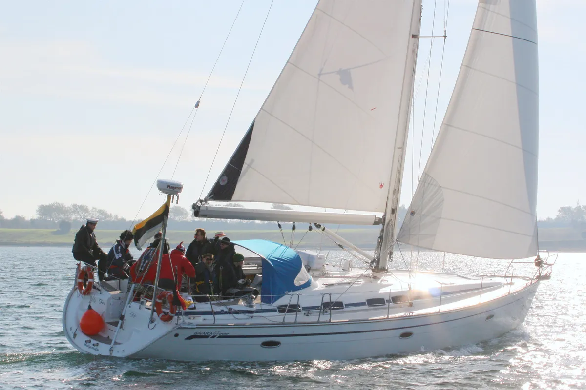 Exterior view of Foxi, a Bavaria 46 Cruiser sailboat at Heiligenhafen, Germany
