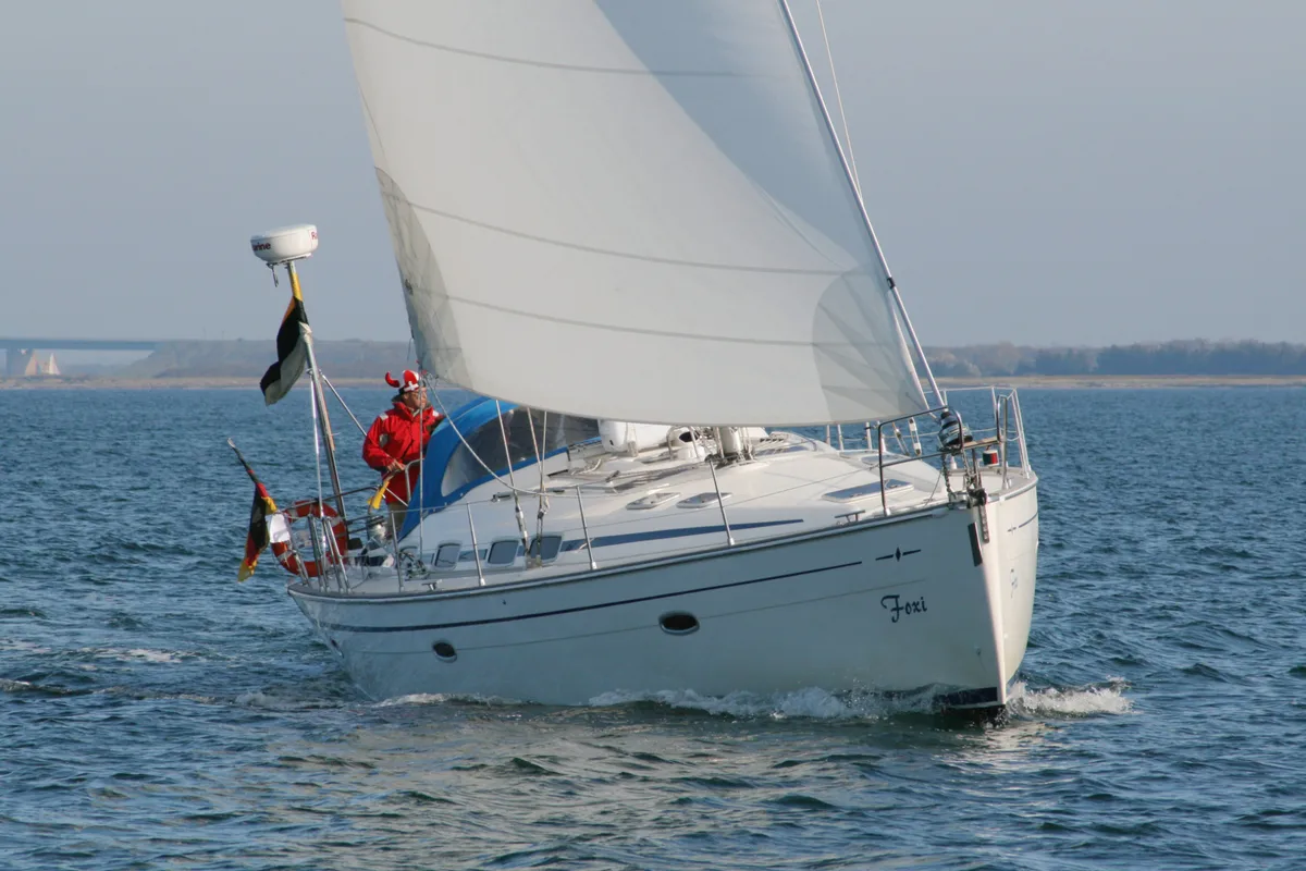 Exterior view of Foxi, a Bavaria 46 Cruiser sailboat at Heiligenhafen, Germany