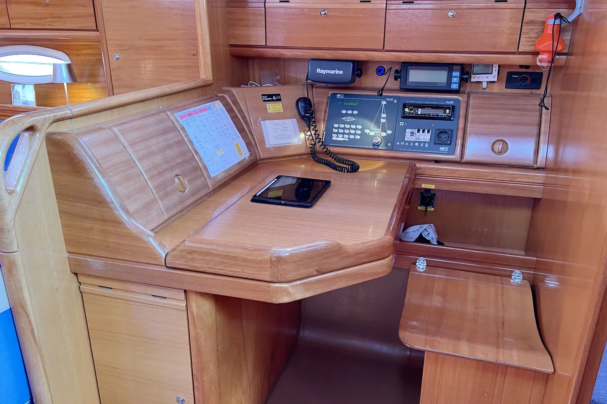 Salon of Foxi, a Bavaria 46 Cruiser sailboat at Heiligenhafen, Germany