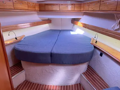 Cabin on Foxi, a Bavaria 46 Cruiser sailboat at Heiligenhafen, Germany