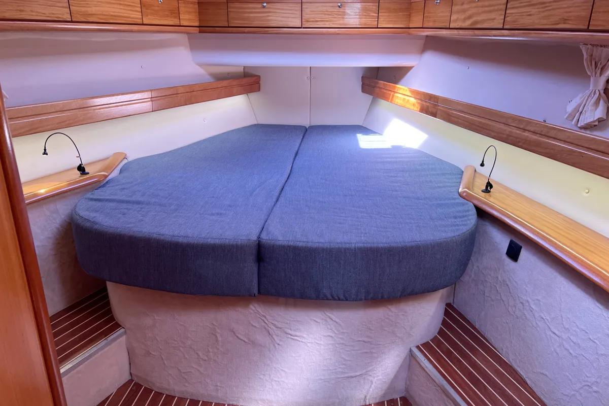 Cabin on Foxi, a Bavaria 46 Cruiser sailboat at Heiligenhafen, Germany