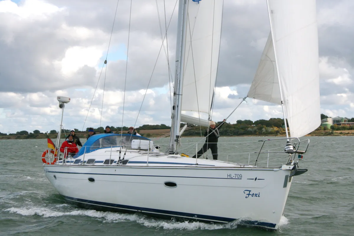 Exterior view of Foxi, a Bavaria 46 Cruiser sailboat at Heiligenhafen, Germany