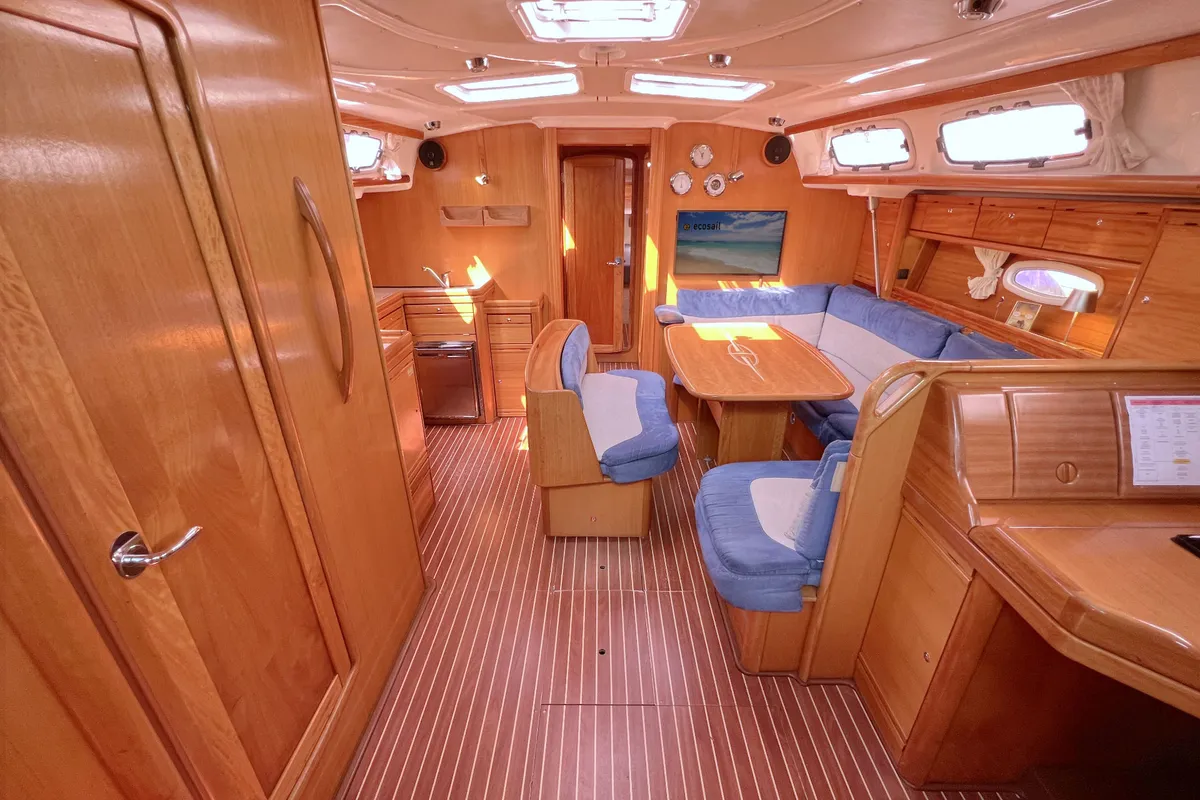 Salon of Foxi, a Bavaria 46 Cruiser sailboat at Heiligenhafen, Germany