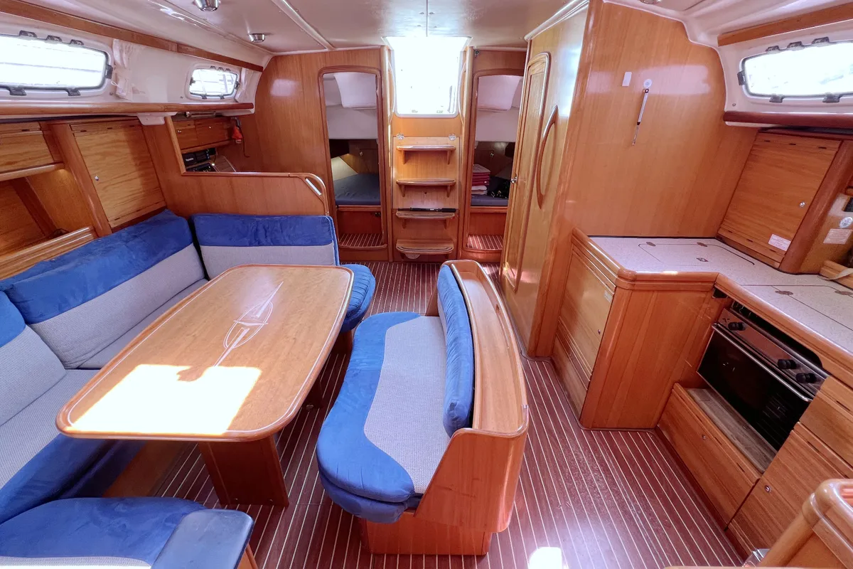 Salon of Foxi, a Bavaria 46 Cruiser sailboat at Heiligenhafen, Germany