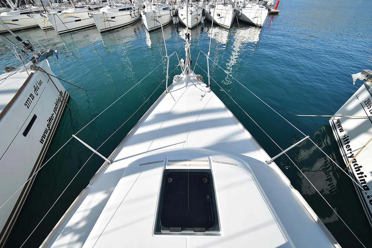 Deck of Alegria, a Dufour 382 GL sailboat at Grad Pula, Croatia