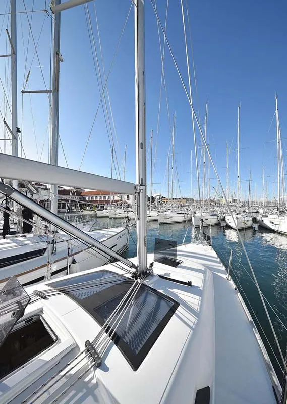 Deck of Alegria, a Dufour 382 GL sailboat at Grad Pula, Croatia