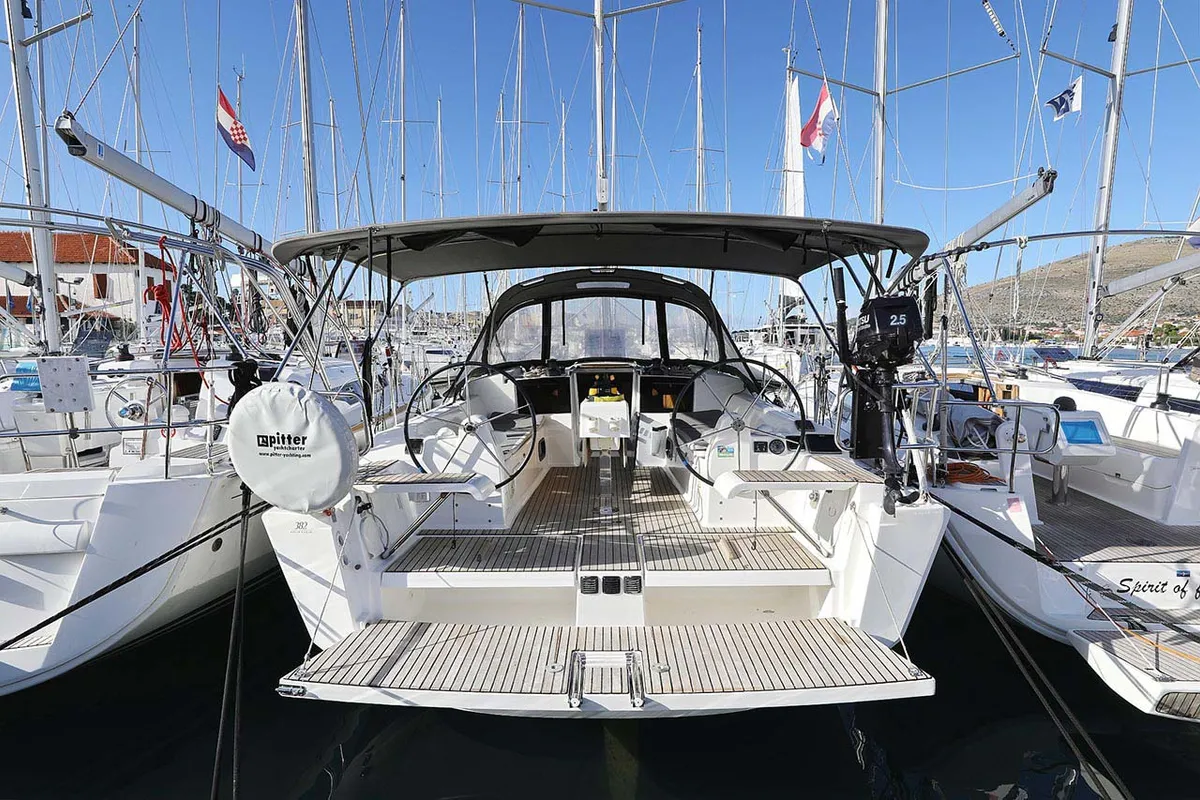 Cockpit of Alegria, a Dufour 382 GL sailboat at Grad Pula, Croatia